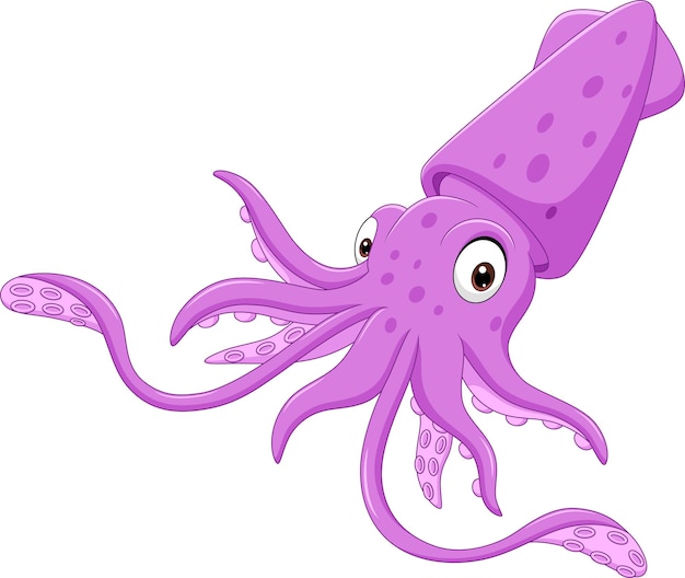 Vector calamar morado de dibujos animados aislado