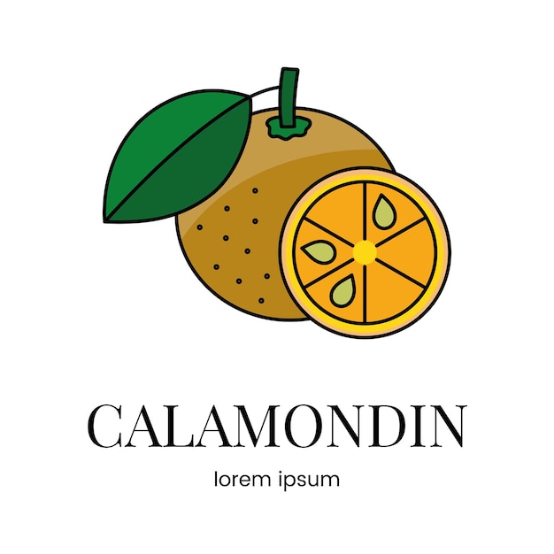 Calamondina de cítricos representada como un icono de línea vectorial para alertas de alérgenos alimentarios en los envases