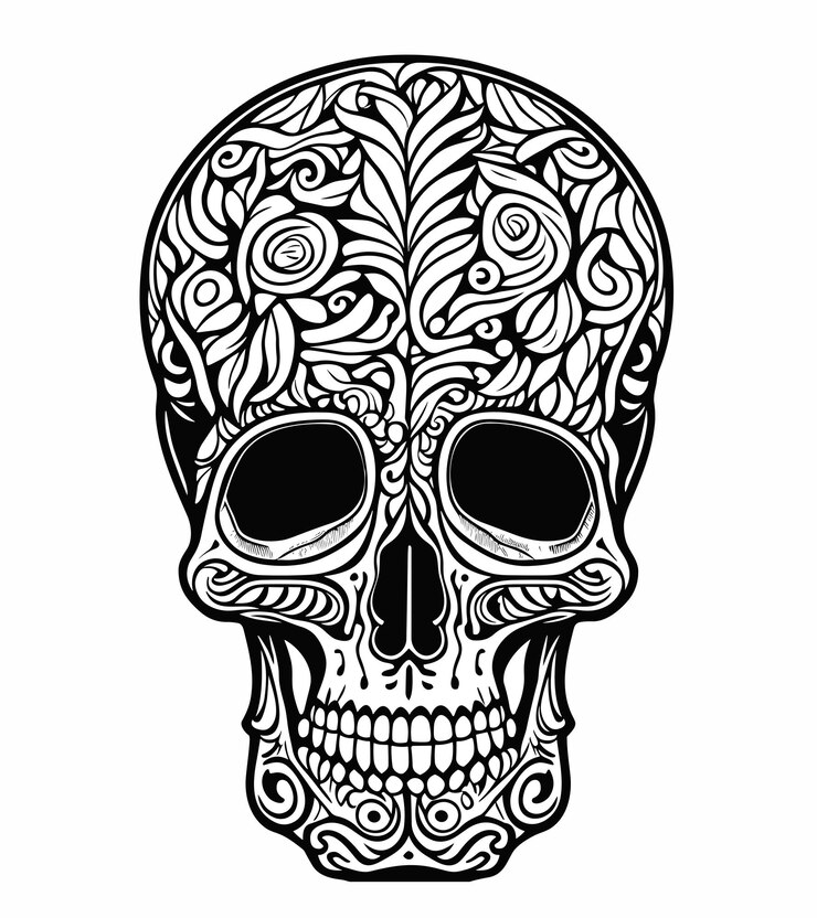Calavera de azúcar blanca con adorno floral