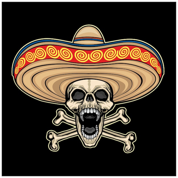 Vector calavera de azúcar mexicana del día de la muerte santa en camisetas de diseño vintage grunge sombrero