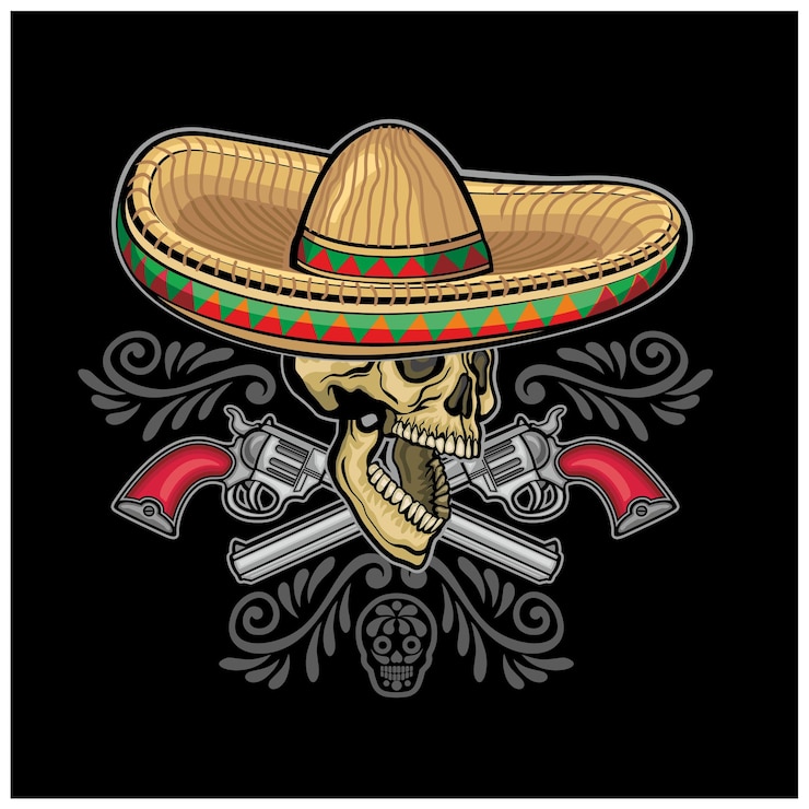 Vector calavera de azúcar mexicana del día de la muerte santa en camisetas de diseño vintage grunge sombrero