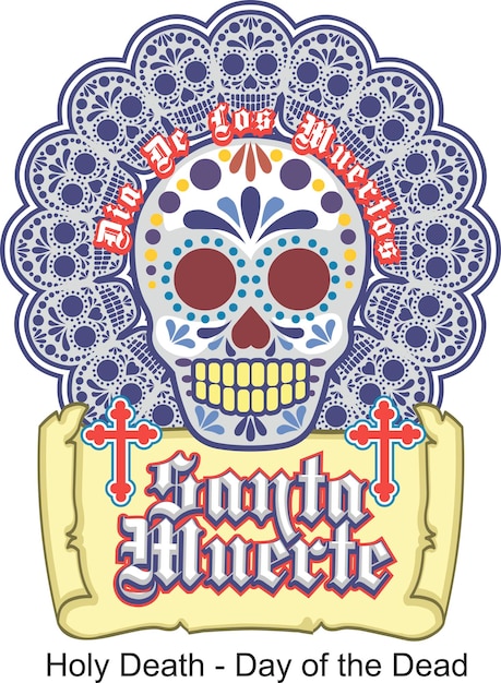 Calavera de azúcar mexicana del día de los muertos de la santa muerte