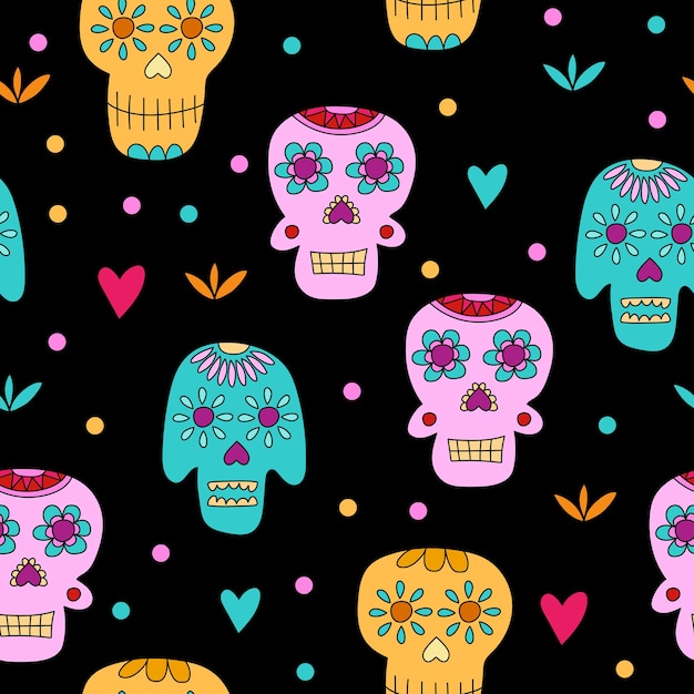 Calavera de azúcar - patrón sin costuras. Concepto del día de los muertos