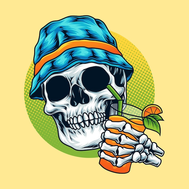 Vector calavera con una bebida en verano