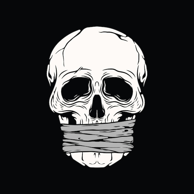 Una calavera con una boca que la cubre con una máscara.
