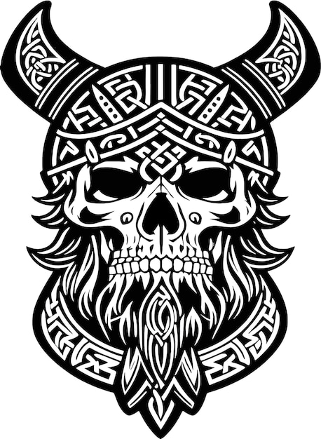 Vector una calavera con casco vikingo y un casco vikingo.