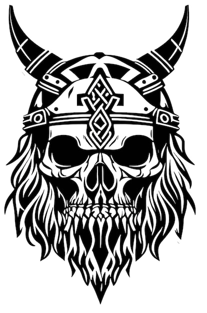 Vector una calavera con casco vikingo y un casco vikingo.