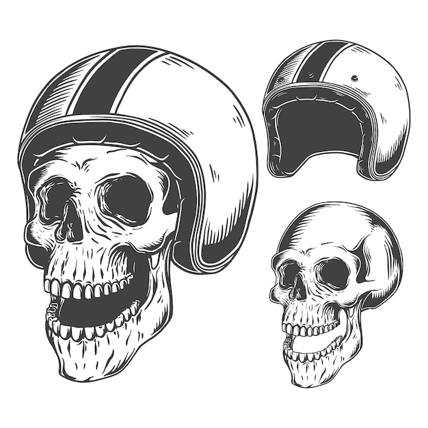 Vector calavera con casco vintage