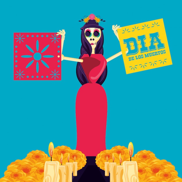 Vector calavera catrina día de la fiesta de los muertos