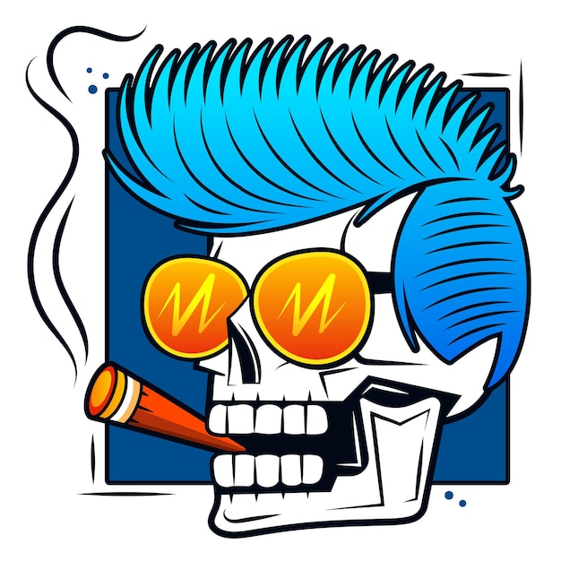 Vector calavera con cigarro fuma esqueleto cabeza esquema boceto tinta dibujado a mano ilustración vectorial pegatina