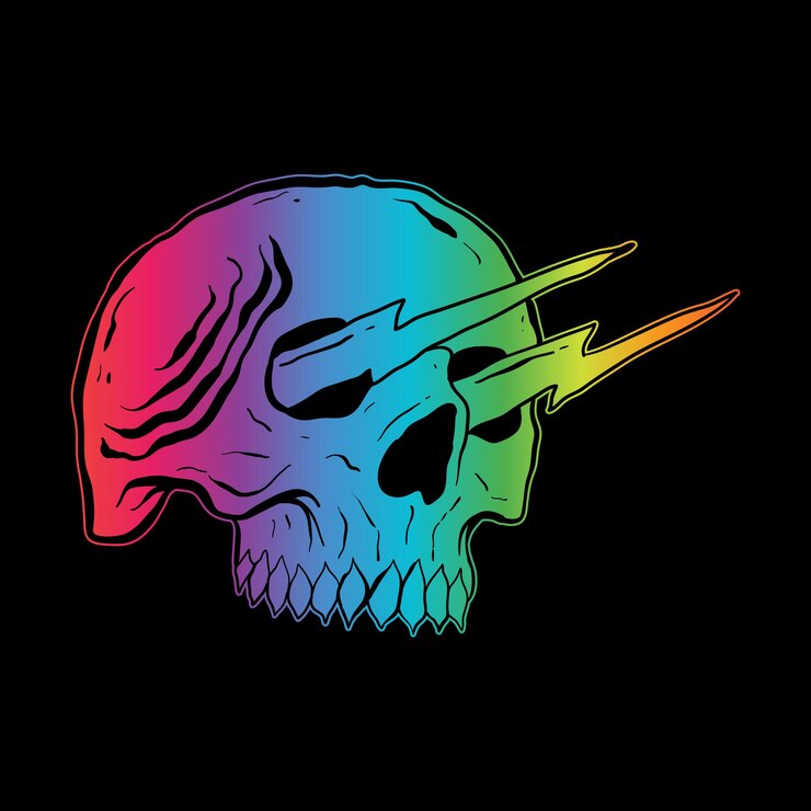Vector calavera colorida con ojos relámpago vector premium dibujado a mano