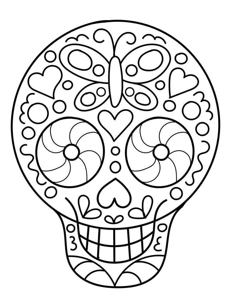 Vector calavera dia de muertos para colorear