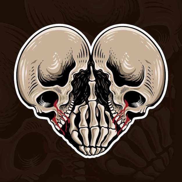 Vector calavera dibujada a mano con amor y follando a mano