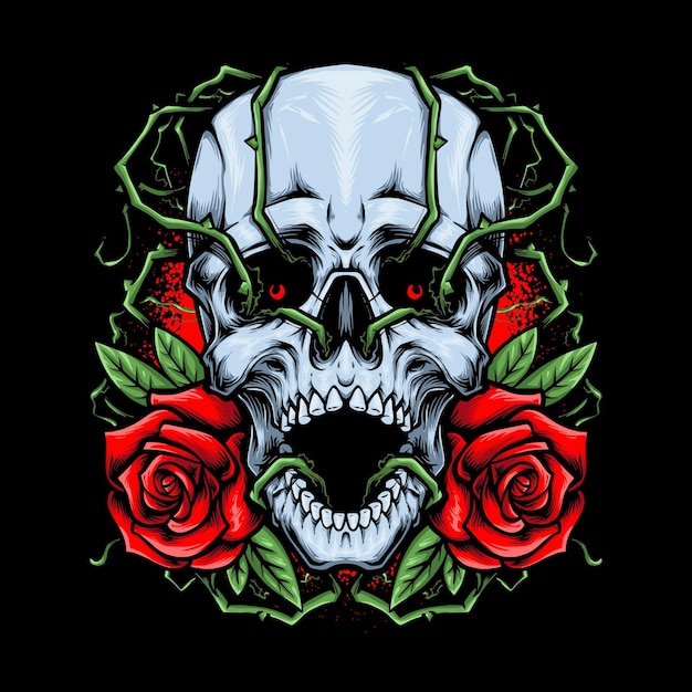 Calavera con diseño de camiseta de rosas.