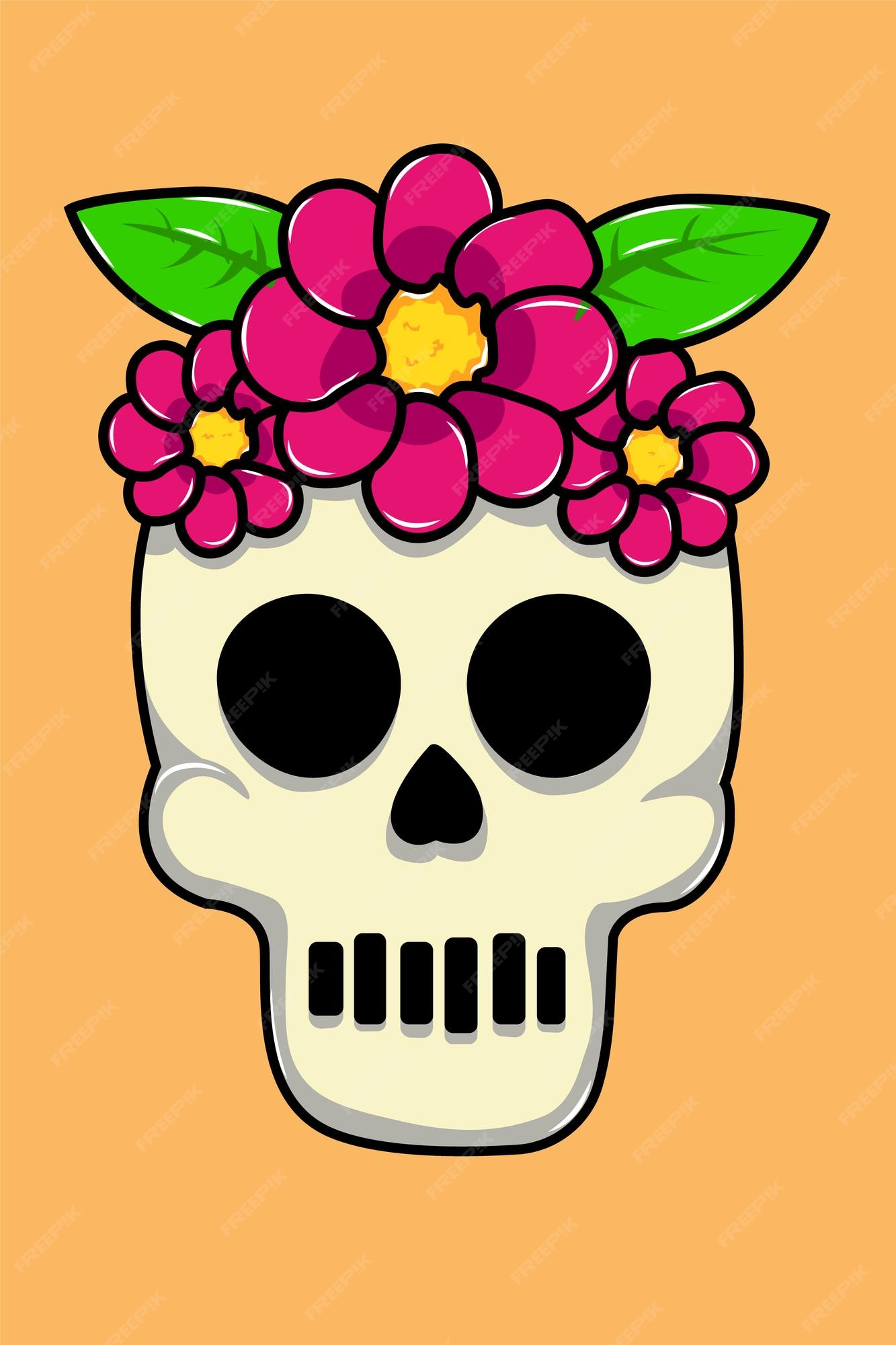 Calavera de diseño con ilustración de flores | Vector Premium Calavera de diseño con ilustración de flores | Vector Premium