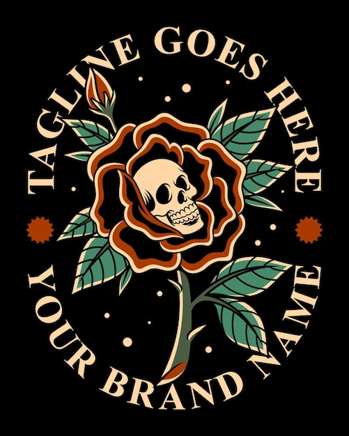 Vector calavera con flor de rosa