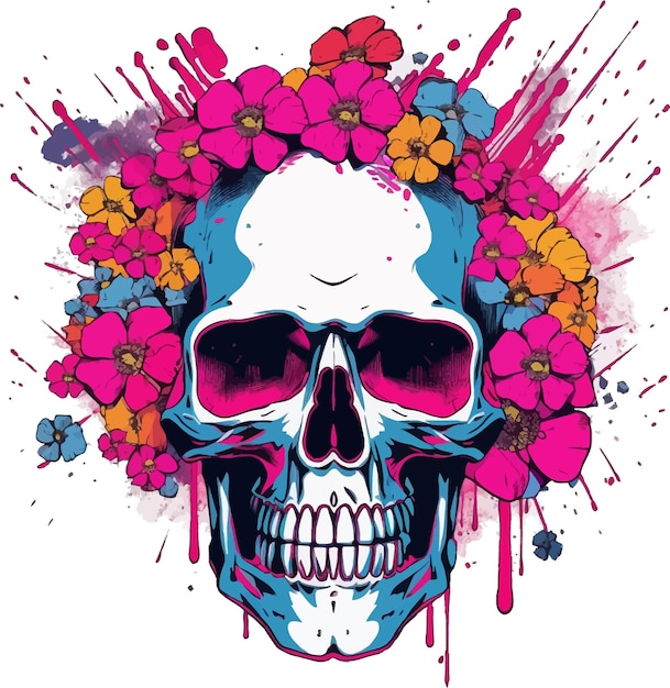 Una calavera con flores y una calavera encima.