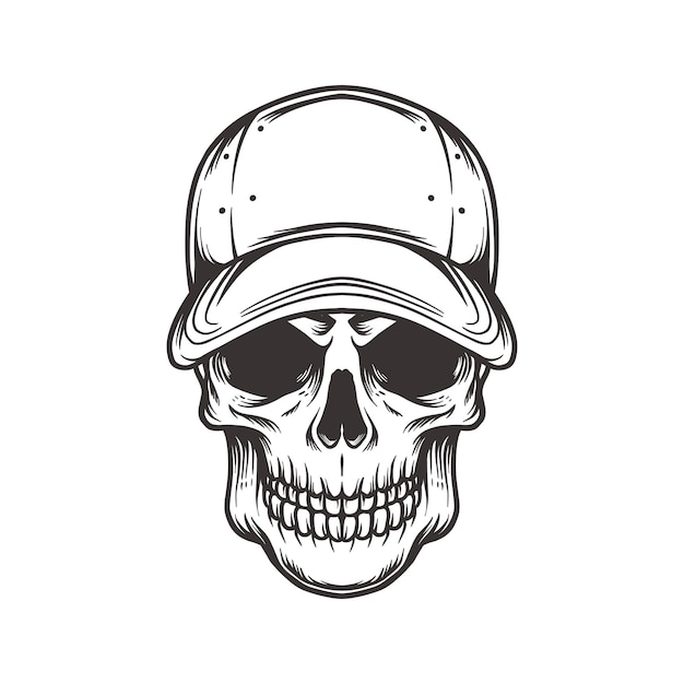 calavera con gorra en estilo vintage ilustración aislada