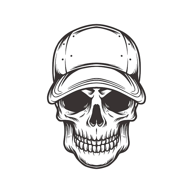 calavera con gorra en estilo vintage ilustración aislada