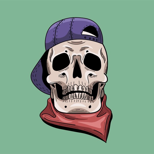 Calavera hiphop con gorra azul y pañuelo rojo