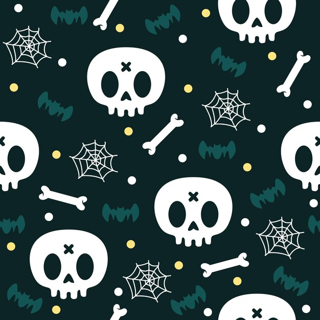 Calavera con huesos ilustración de patrón de halloween
