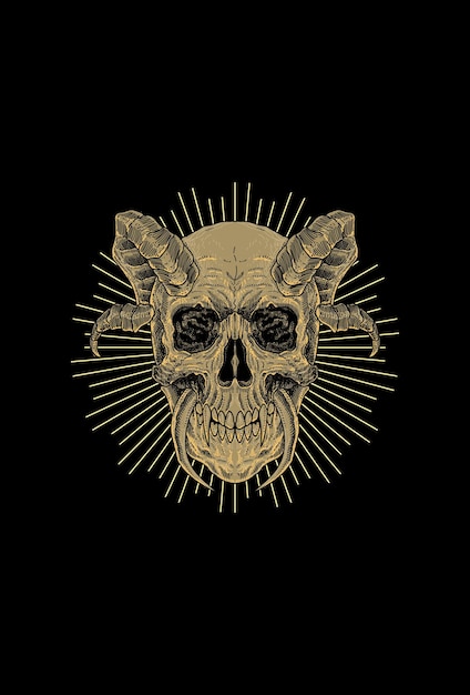 Calavera con ilustración de cuerno y luz
