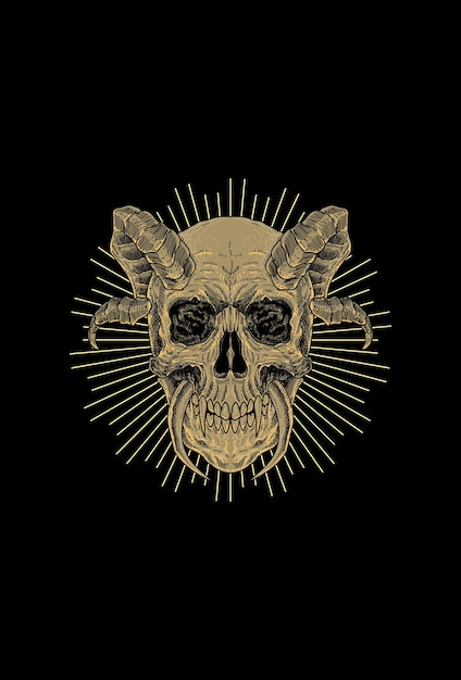 Calavera con ilustración de cuerno y luz