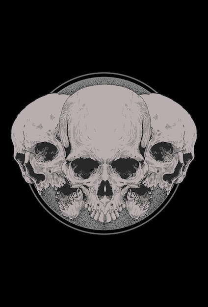 Vector calavera con ilustración de detalle de ilustraciones de luna