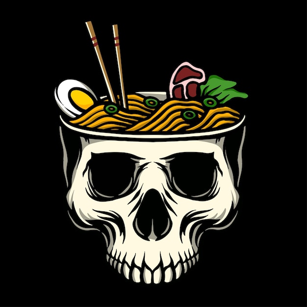 Calavera con ilustración de fideos