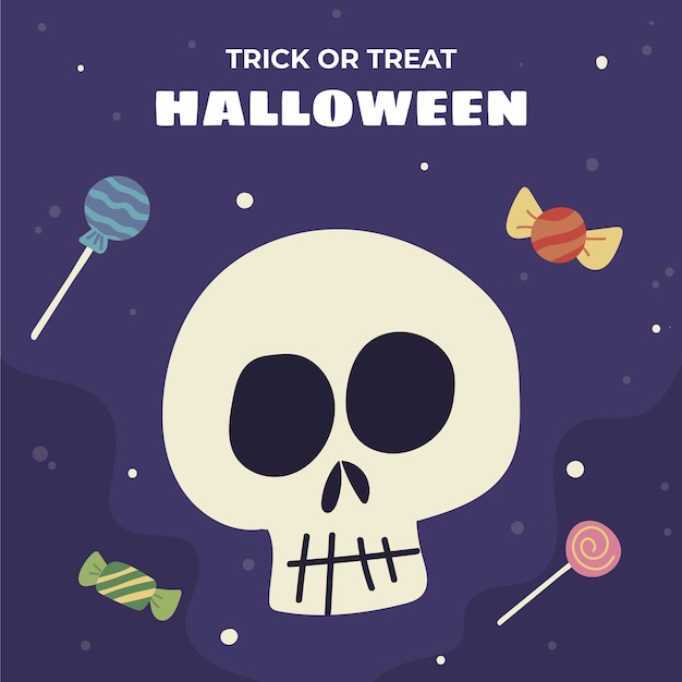 Calavera de ilustración de Halloween plana dibujada a mano de Halloween