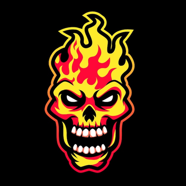 Calavera en llama de fuego ilustración
