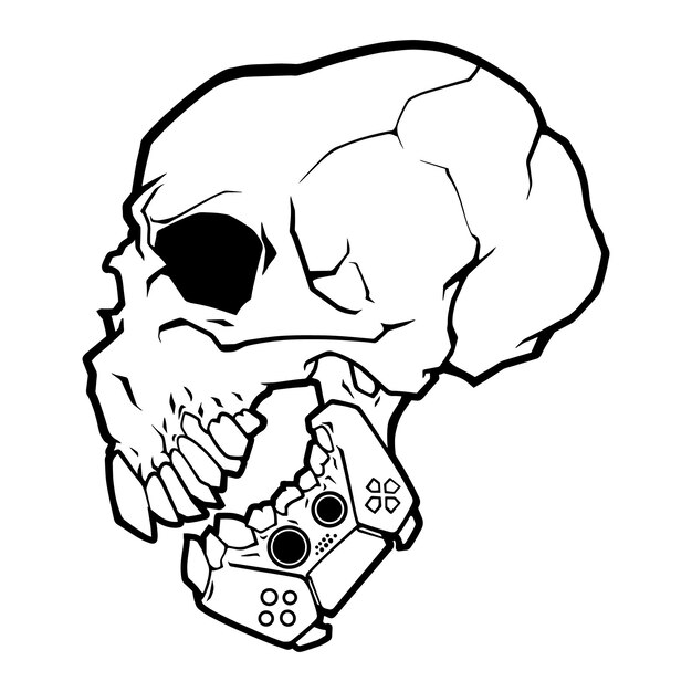 Calavera con mandíbula con gamepad