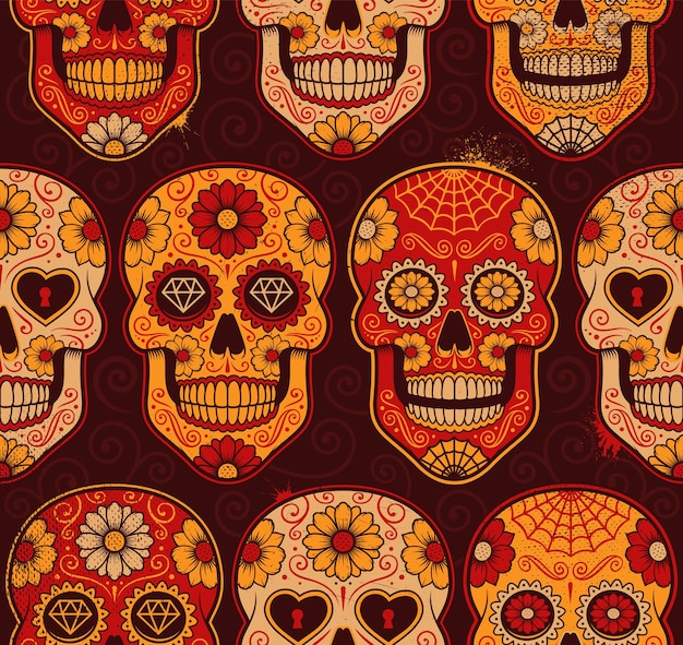 Vector calavera mexicana calaveras de patrones sin fisuras. cada color está en un grupo