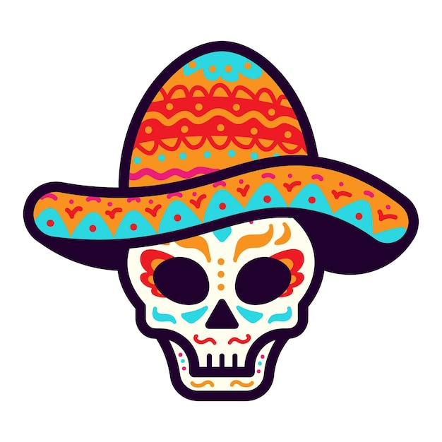 Calavera Mexicana Con Sombrero Sombrero Vector Ilustración