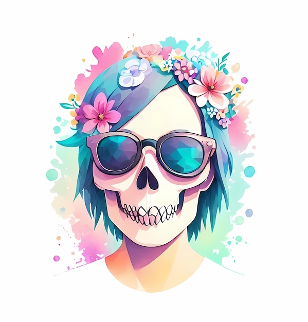 Vector calavera de moda con flor salpicada