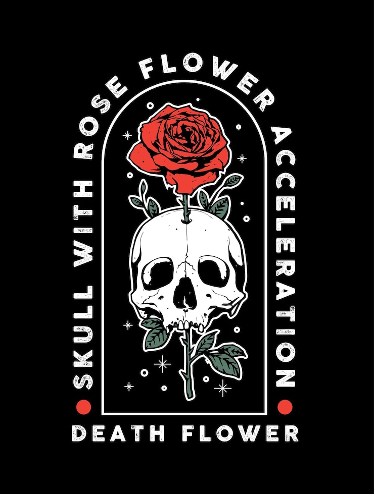 Calavera de la muerte con diseño de flor rosa