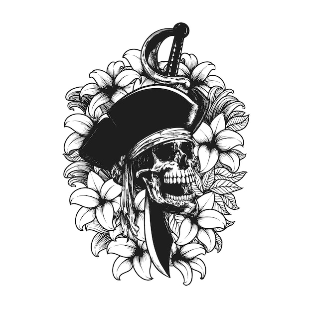 Vector calavera pirata flores floral vector ilustración