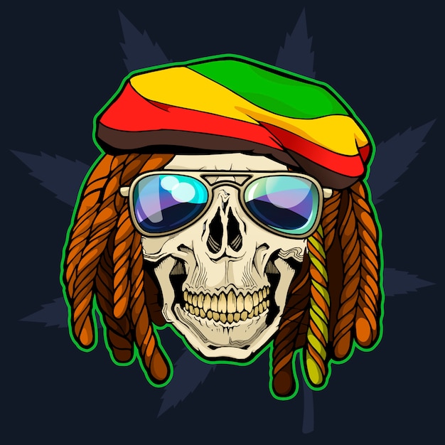 Calavera Rasta con rastas y gafas de sol