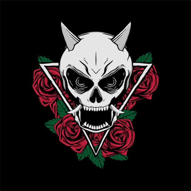 Calavera y rosa para diseño de camiseta