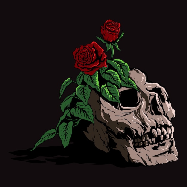 Vector calavera rota con ilustración de rosas