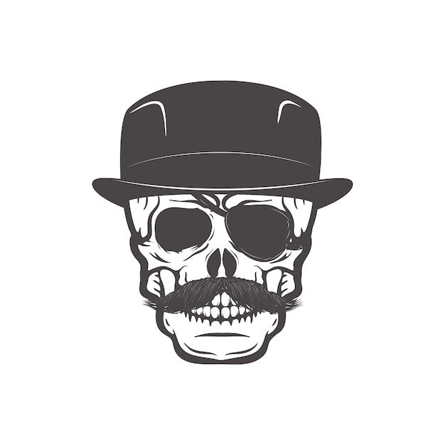 Calavera con sombrero de caballero. Elemento de diseño para estampado de camiseta.