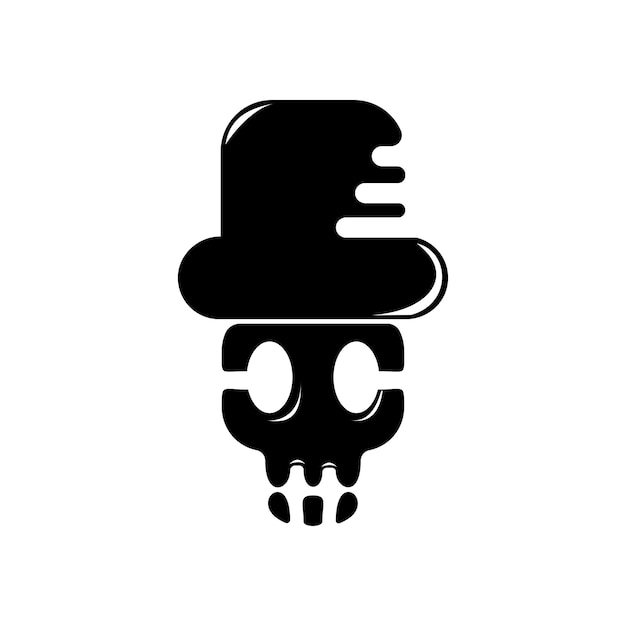 Calavera con sombrero concepto de logotipo calavera en blanco y negro