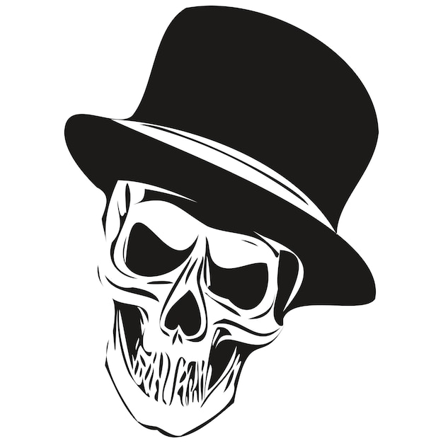 Calavera con sombrero de copa tatuajes vector dibujado a mano imágenes prediseñadas en blanco y negro