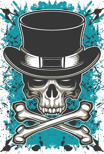 Calavera con sombrero y crossbone vector