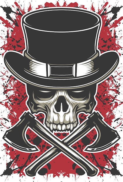 Calavera con sombrero y hacha vector