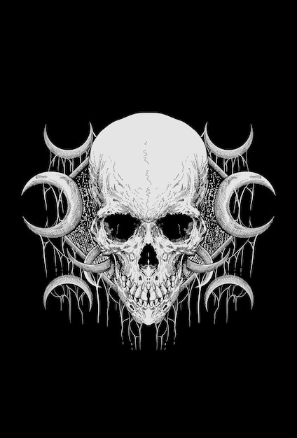 Vector calavera con templo oscuro y telas de araña ilustración de arte