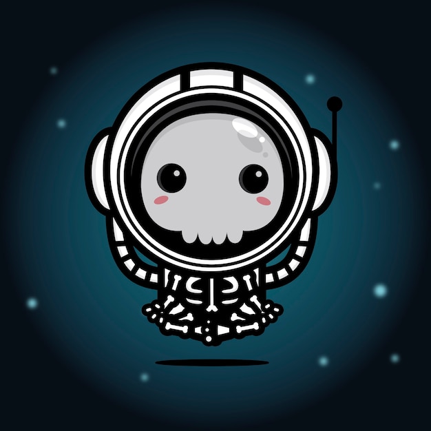 La calavera con traje de astronauta está meditando.