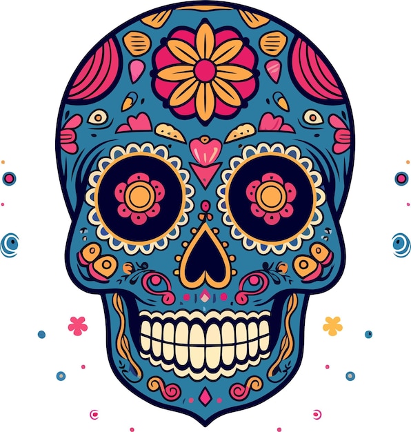 Calavera vectorial con flor dibujada a mano