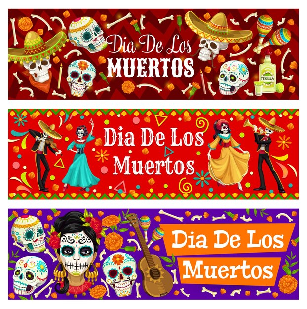 Calaveras de azúcar de personajes mexicanos de dia de los muertos