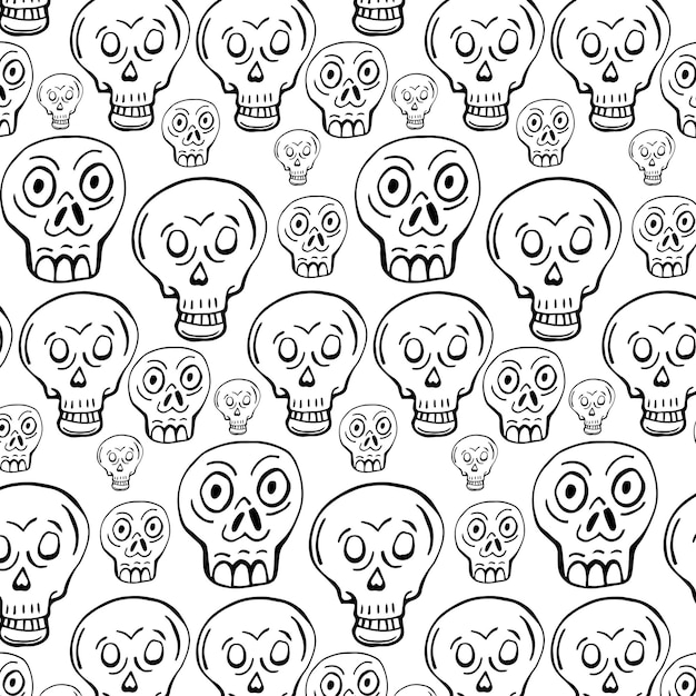 Calaveras decoradas de patrones sin fisuras sobre fondo negro.